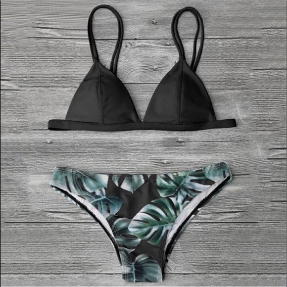 WILA Other - Tropical leaf Print Black Bikini